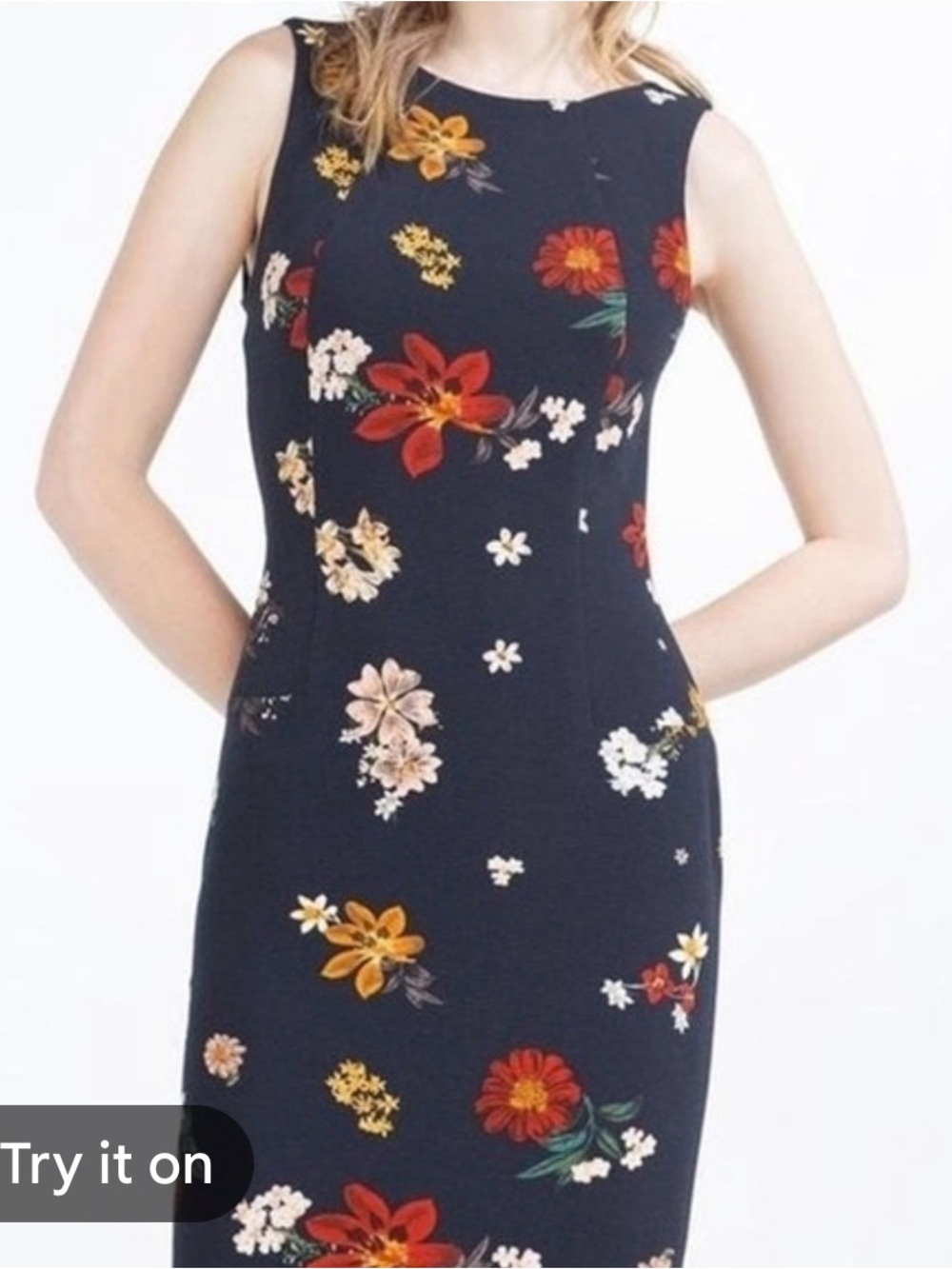 Zara Navy Midi Dress with Red, Yellow and Cream Floral Print